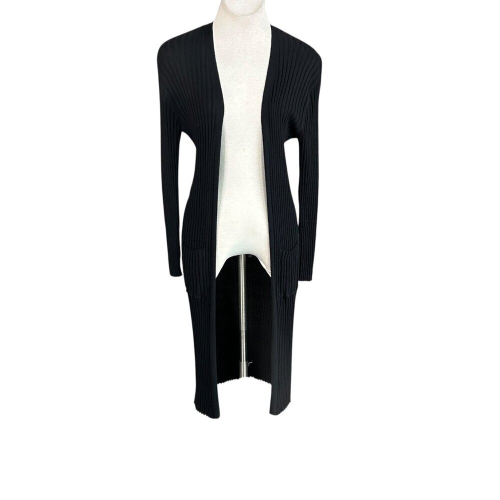 B.P. Cardigan Sweater Black Ribbed Knit Duster Open Drape Size Medium
